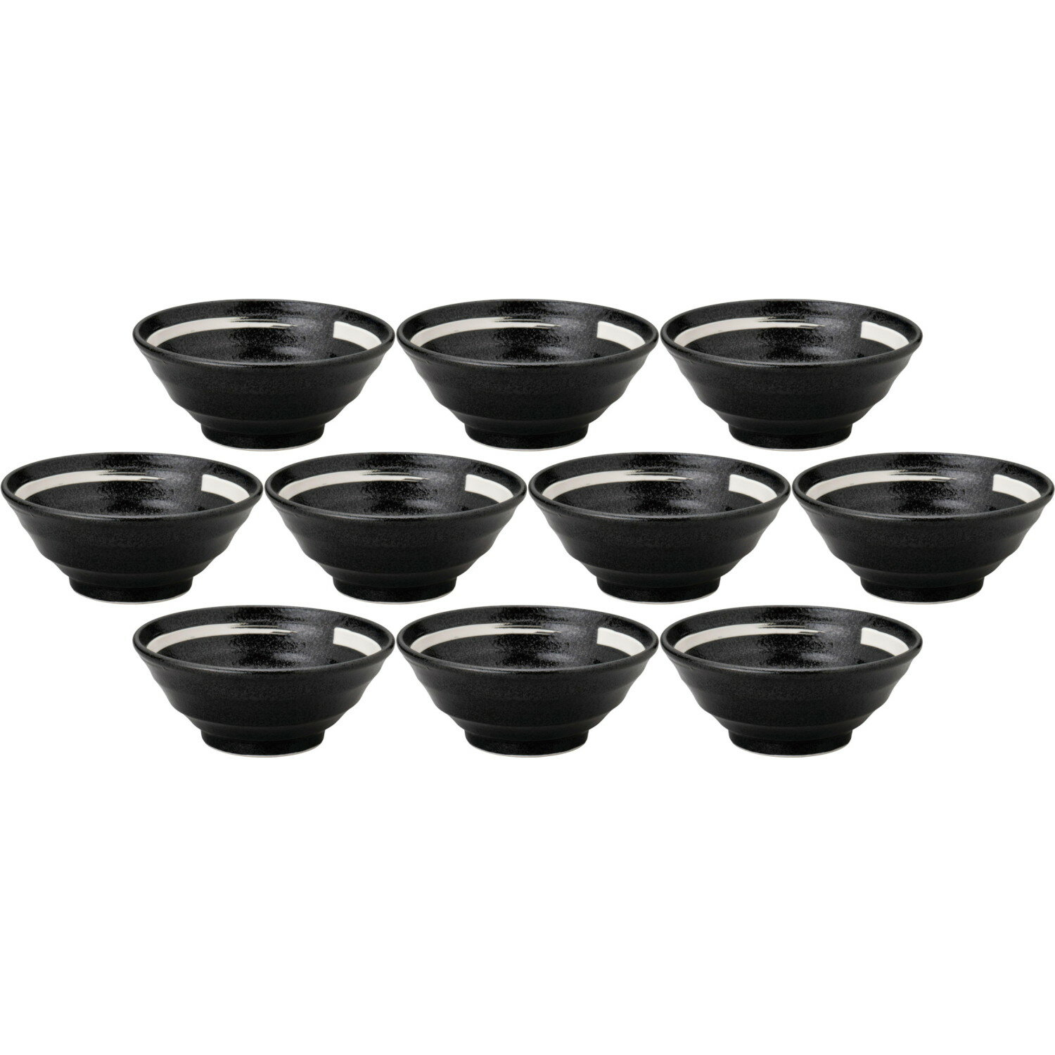 10個セット 鳴門黒耀 21cm丼 白刷毛目 [20.5×8.6cm・1,300cc] | 和食器 どんぶり 麺丼 黒曜 ブラック