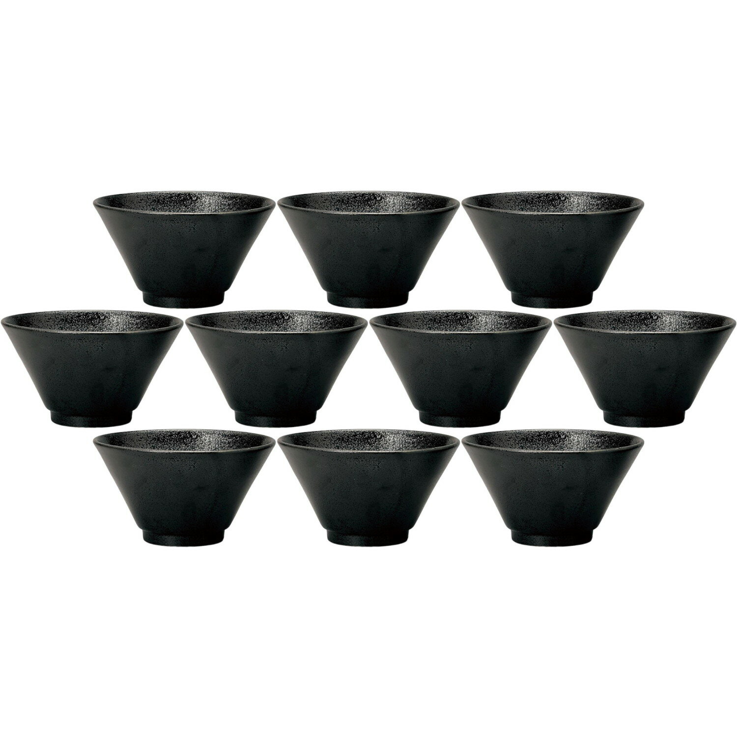 10個セット 石墨 切立19cm深丼 黒耀 [18.8×10.2cm・1,200cc] | 和食器 深型 どんぶり 台形 ブラック