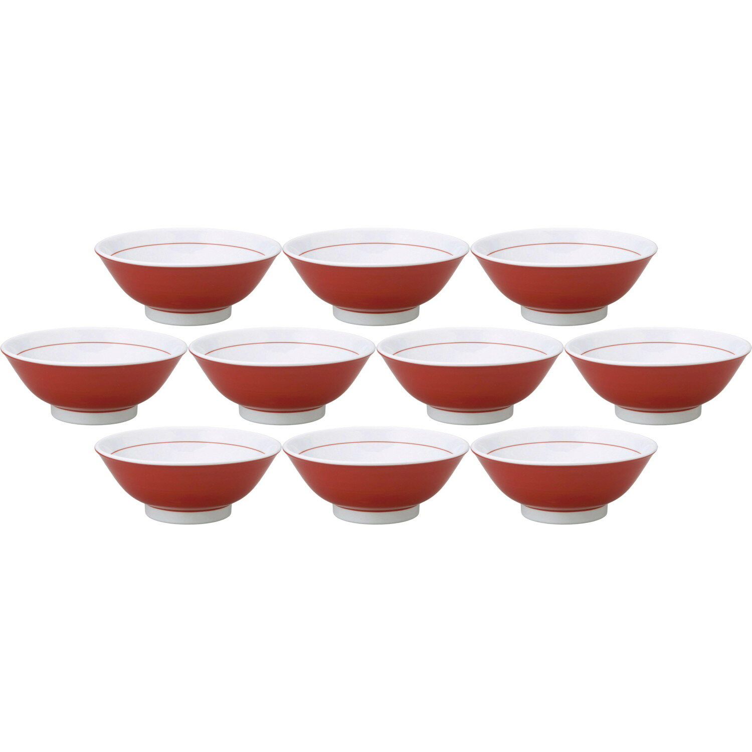 10個セット 紅中華 反高台22cm丼 下絵赤巻 [21.5×8.6cm・1,400cc] | 中華食器 反高台丼 ラーメンどんぶり レッド 赤ライン