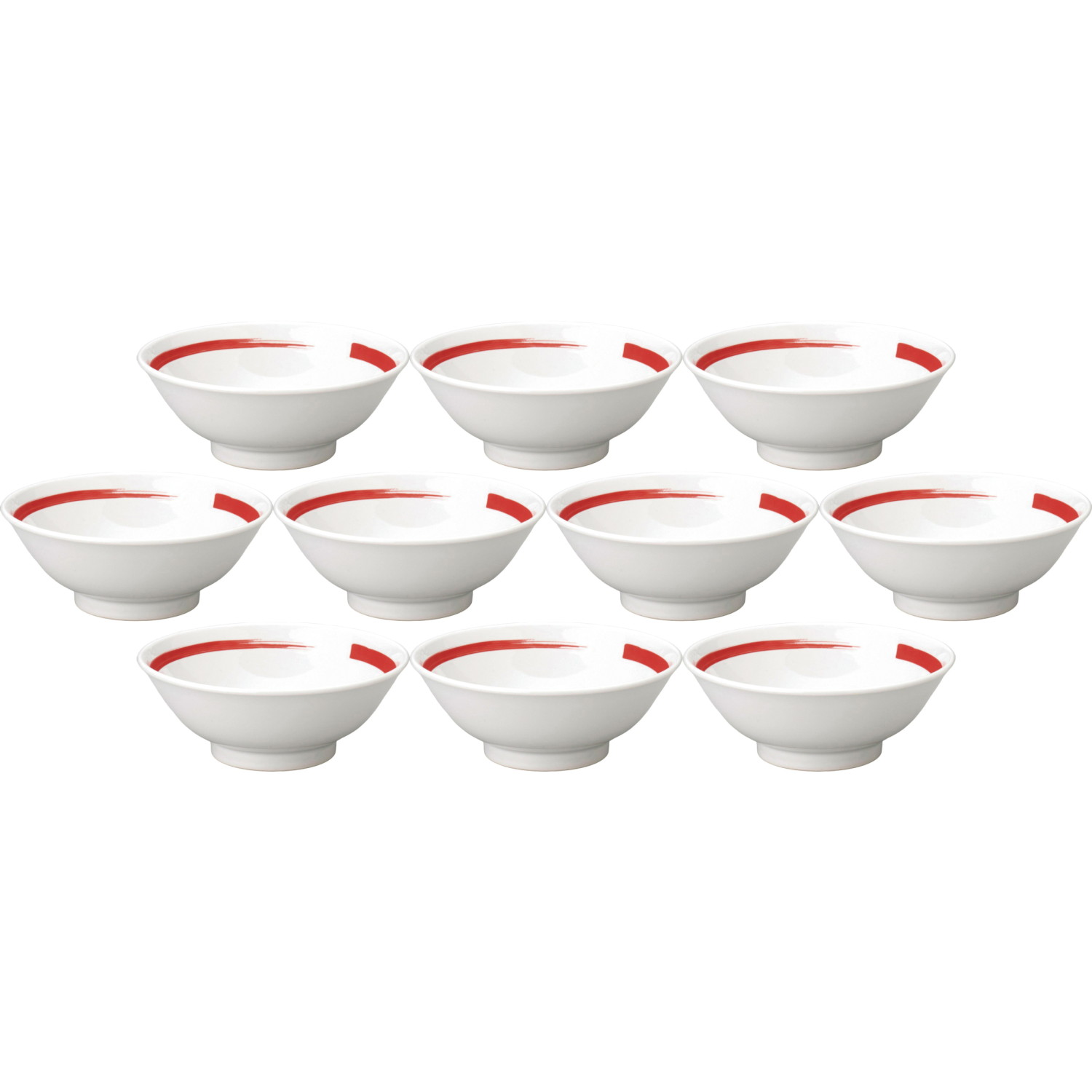 10個セット 朱雀刷毛目ライン 反高台22cm丼 [21.5×8.6cm・1,400cc] | 中華食器 反高台丼 どんぶり 赤刷毛目 おしゃれ