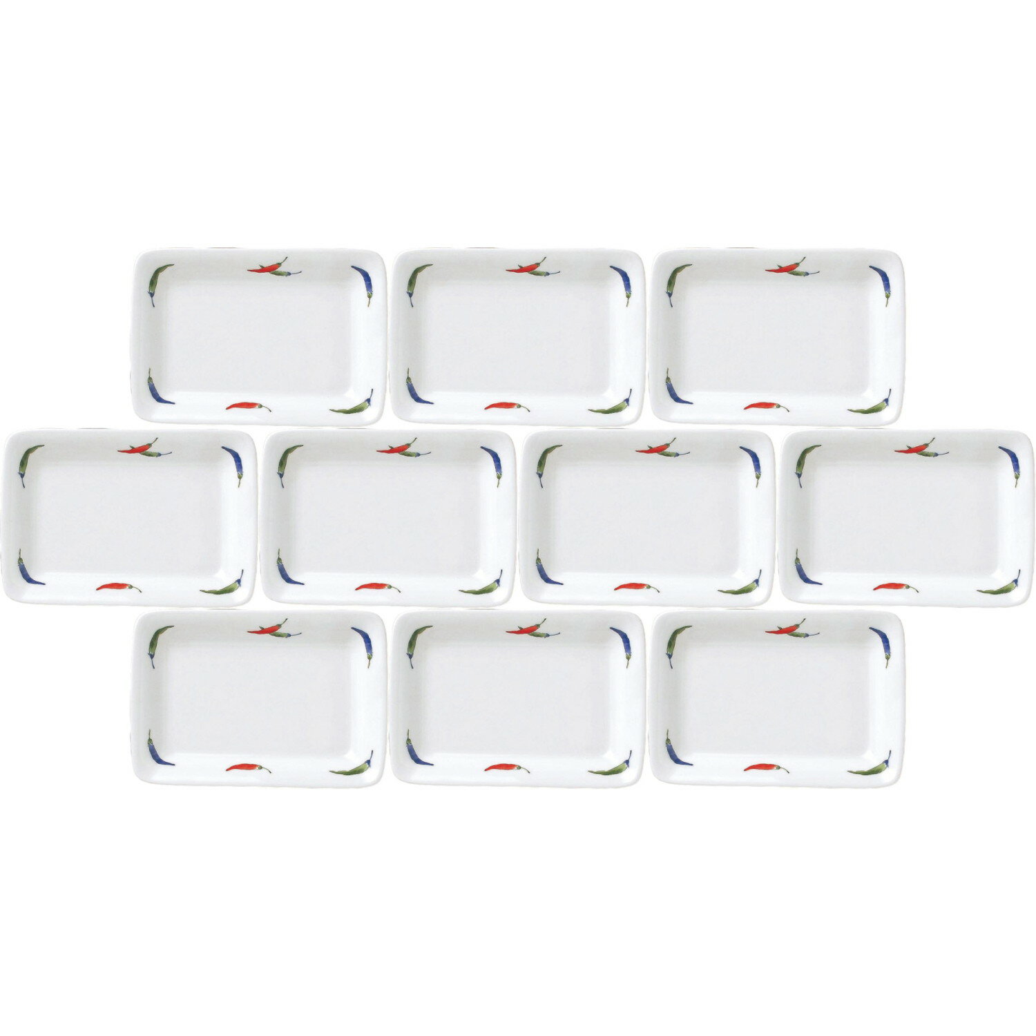 10個セット DC軽量強化唐辛子 18cm長角皿 [18.3×12.5×2.6cm] | 和食器 スクエアプレート 長方形 唐辛子柄 軽量強化
