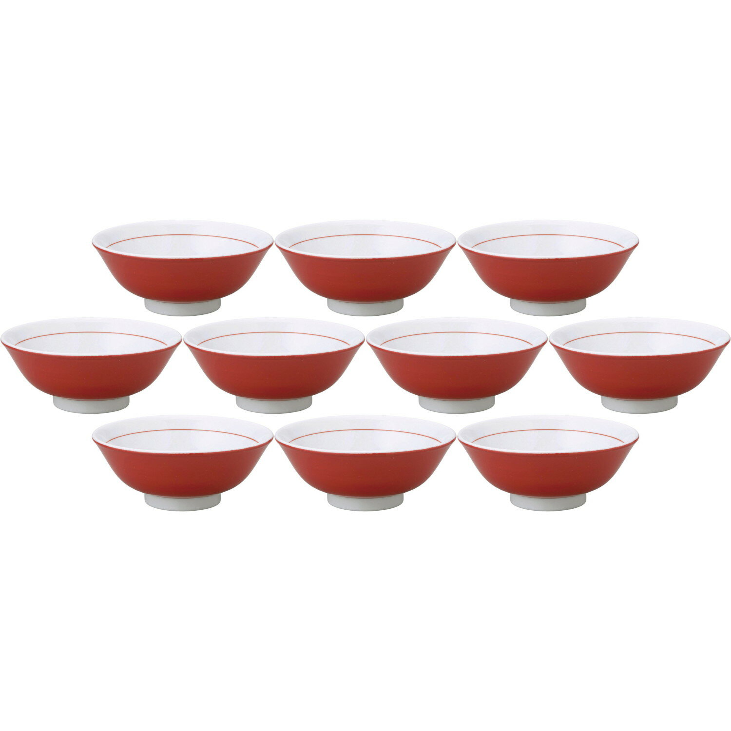 10個セット 紅中華 反高台20cm丼 下絵赤巻 [19.6×7.7cm・1,070cc] | 中華食器 反高台丼 ラーメンどんぶり レッド 赤ライン