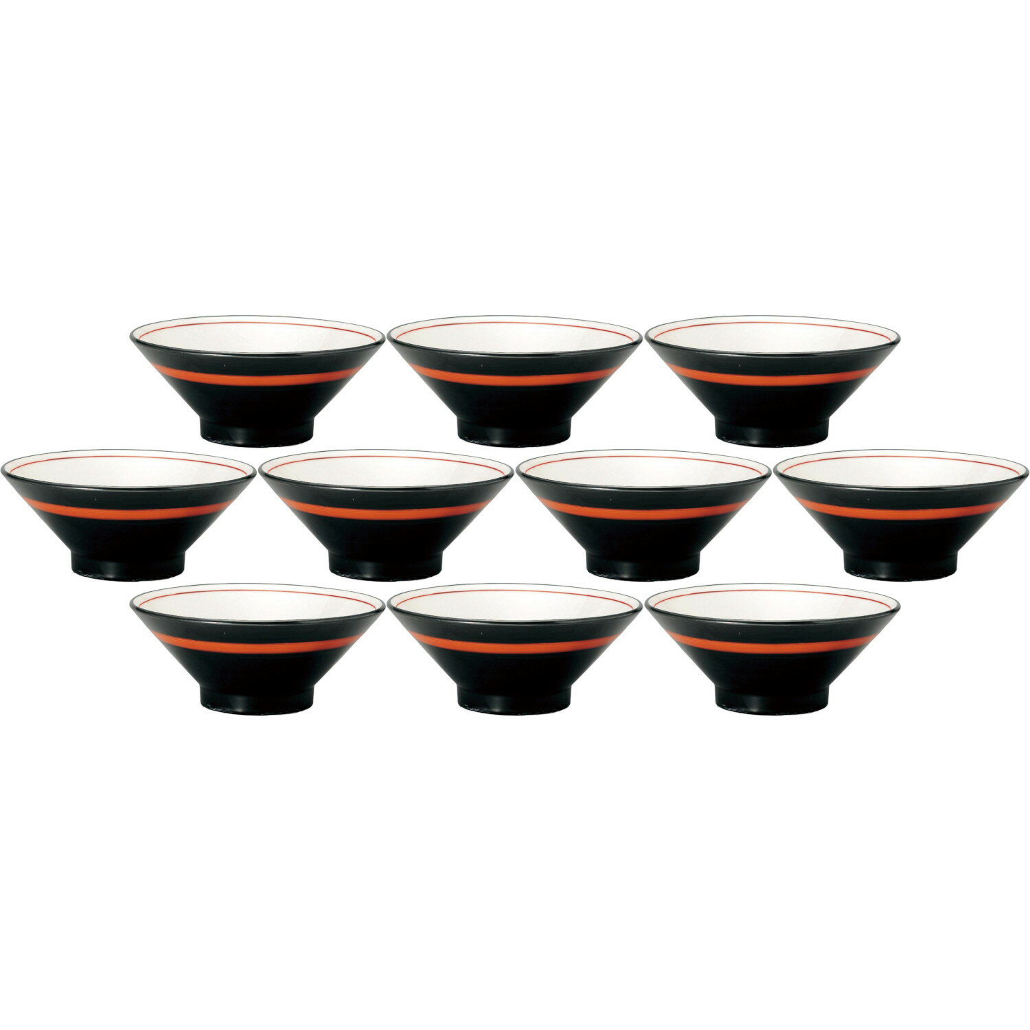 10個セット 手巻丼 切立高台22cm丼 黒巻赤帯 [21.3×8.8cm・1,200cc] | 中華食器 切立高台丼 ラーメン鉢 ブラック 赤ライン