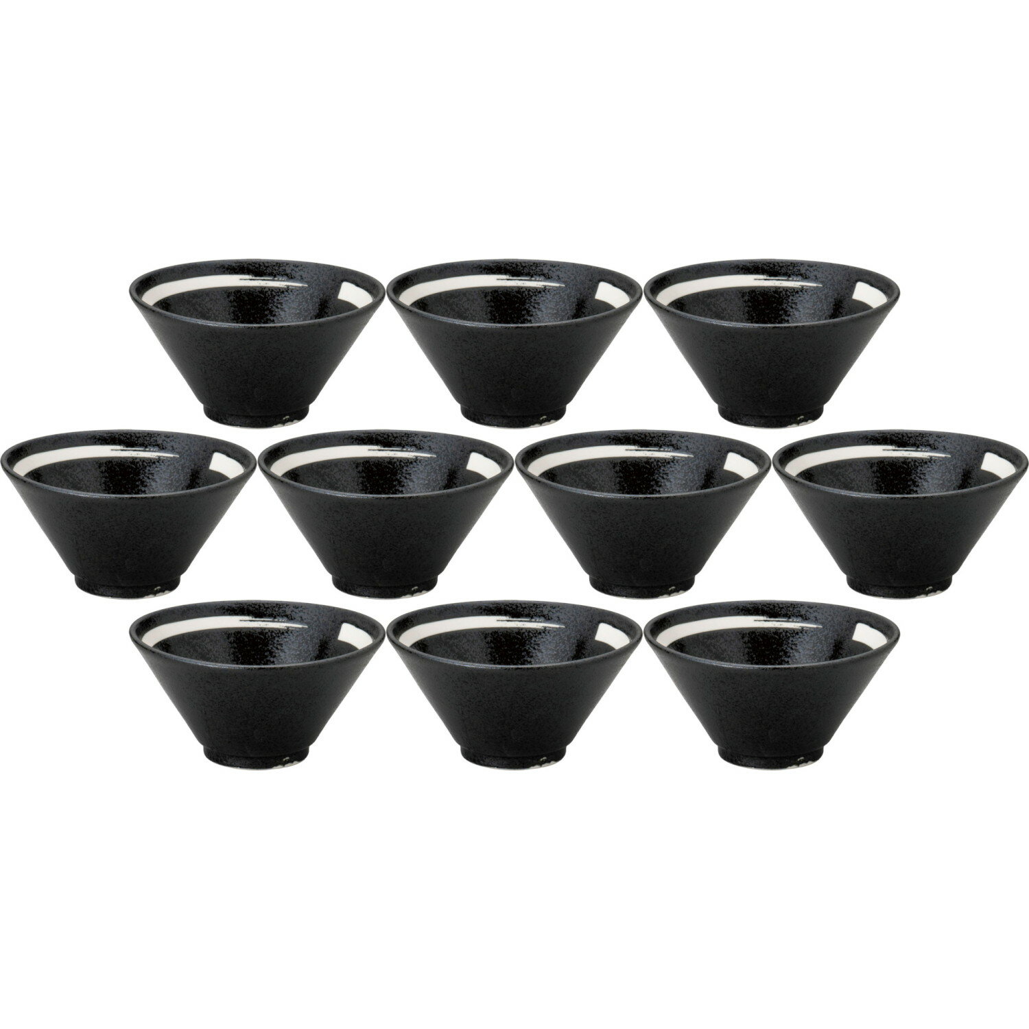 10個セット 和風中華 切立18cm深丼 黒耀 白刷毛目 [18×9.2cm・990cc] | 中華食器 切立深丼 麺鉢 ブラック 白刷毛目ライン