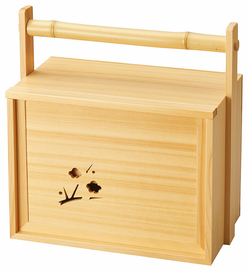 檜・岡持弁当（透かし有） [約30×16.6×H30.2cm(引出箱内寸約24.4×11.7×H4.1cm)] | おしゃれ シンプル モダン 和食 懐石料理 定食 鉢 小鉢 小付 珍味 松花堂・弁当