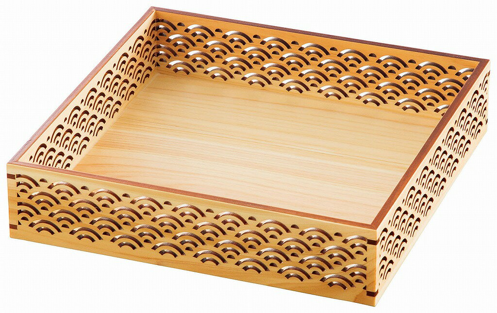 ひのき細密盛器 青海波 四ツ切 [約21×21×H4.7cm/内寸約20×20×H4cm (1桝内寸約9.7×9.7cm/仕切約H3.5cm)] | おしゃれ シンプル モダン 和食 懐石料理 定食 鉢 小鉢 小付 珍味 仕切り 松花堂・弁当