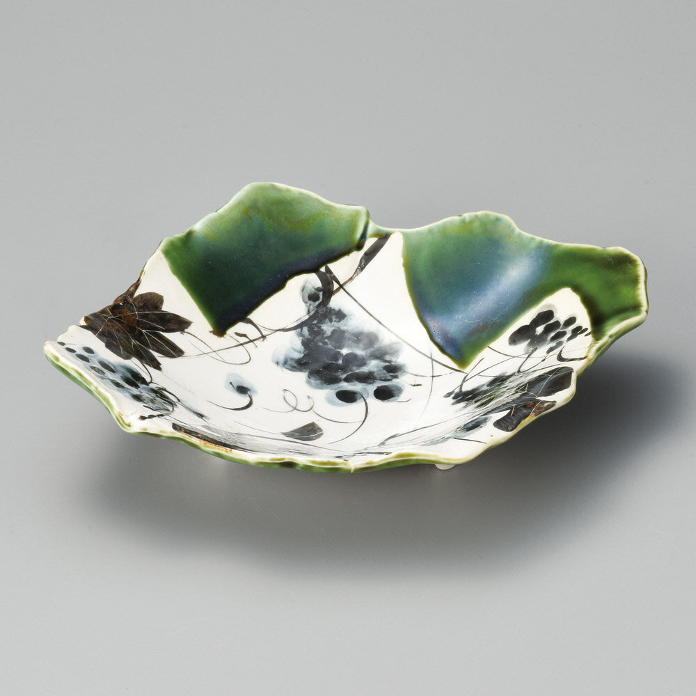 織部ぶどう足付7寸菱鉢　大鉢　盛