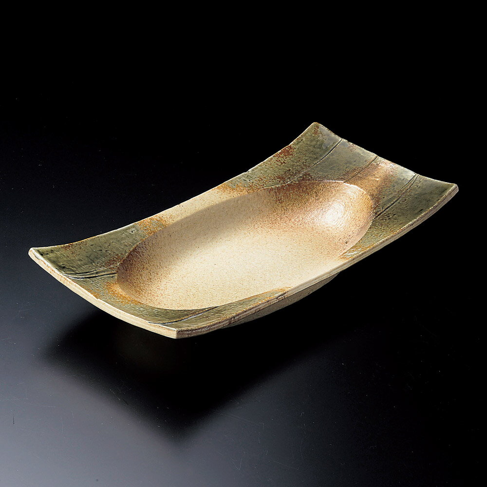 伊賀織部12.0寸長角四方楕円鉢　大鉢　盛鉢