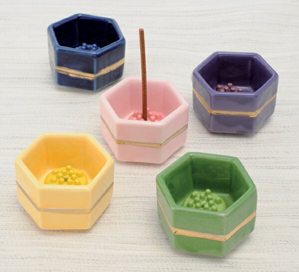 金帯六角ミニ香立鉢（香玉付き）