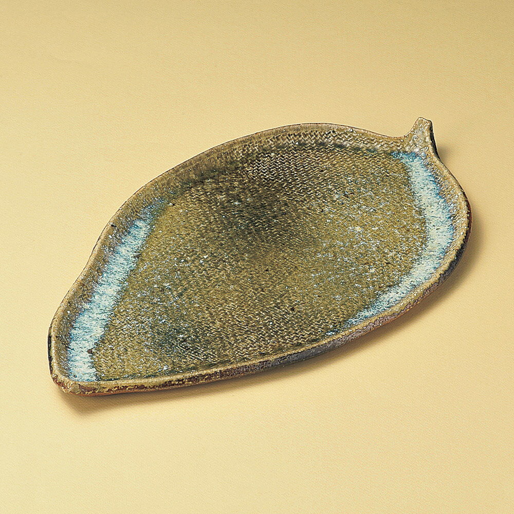 焼〆ビードロ13.0葉形皿（信楽焼）