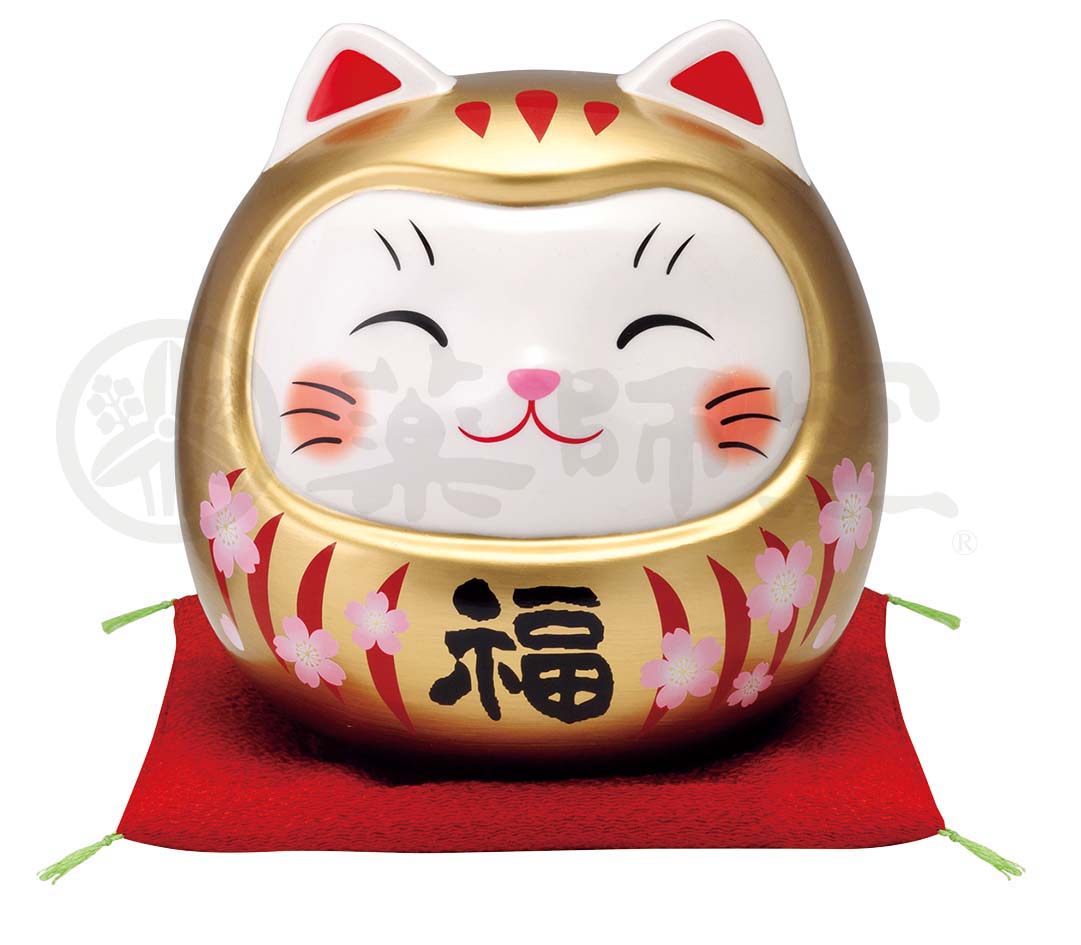 Interior Accessories - 招き猫・陶器・貯金箱彩絵開運猫だるま　桜金福　大