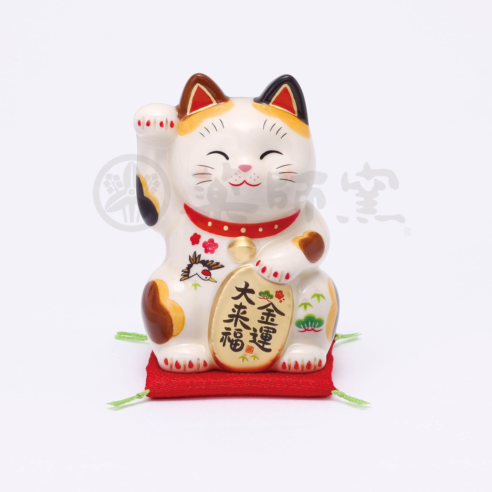 招财猫 - 彩絵金運大来福招き猫3号　右て上げ 陶器 招福 彩絵 開運 招き猫
