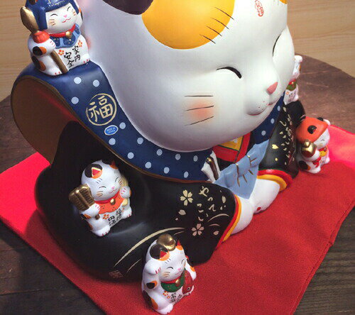 錦彩 七福神 福助 招き猫 16号 大きめ