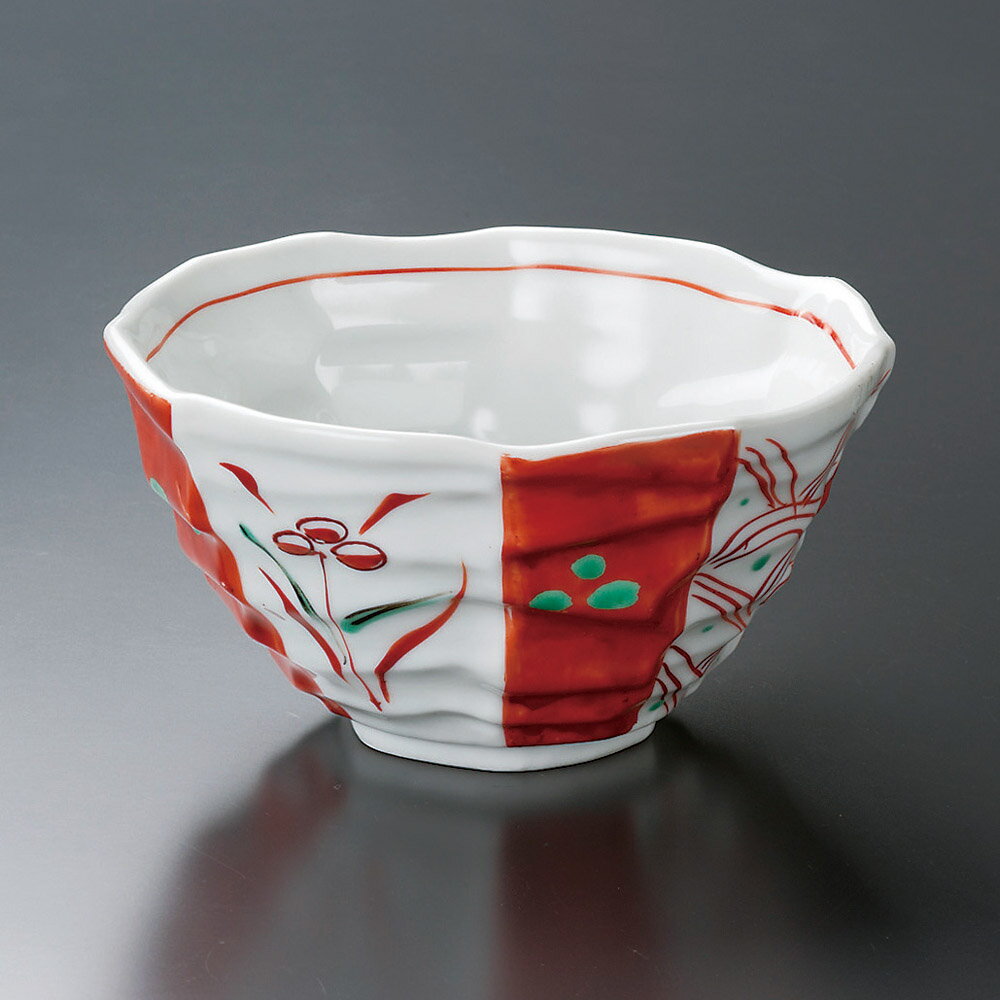 赤絵間取波八角丼（大）