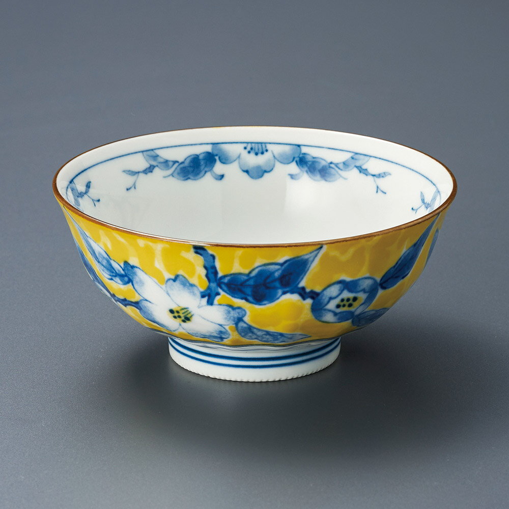 黄彩花紋茶漬碗