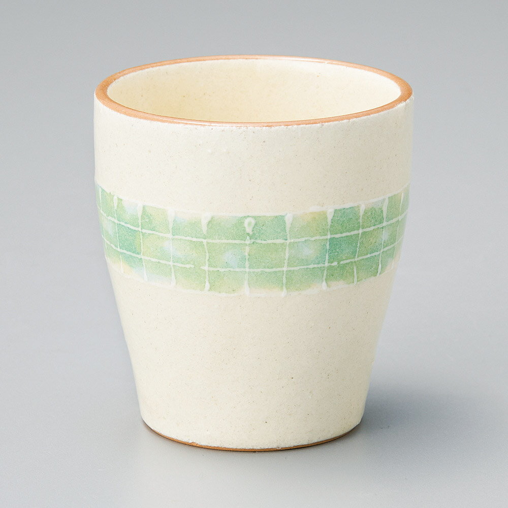 粉引モザイク グリーン湯呑