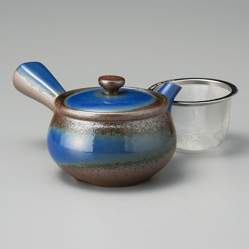 万古急須1.5丸碗青（カゴ網付）（萬古焼）