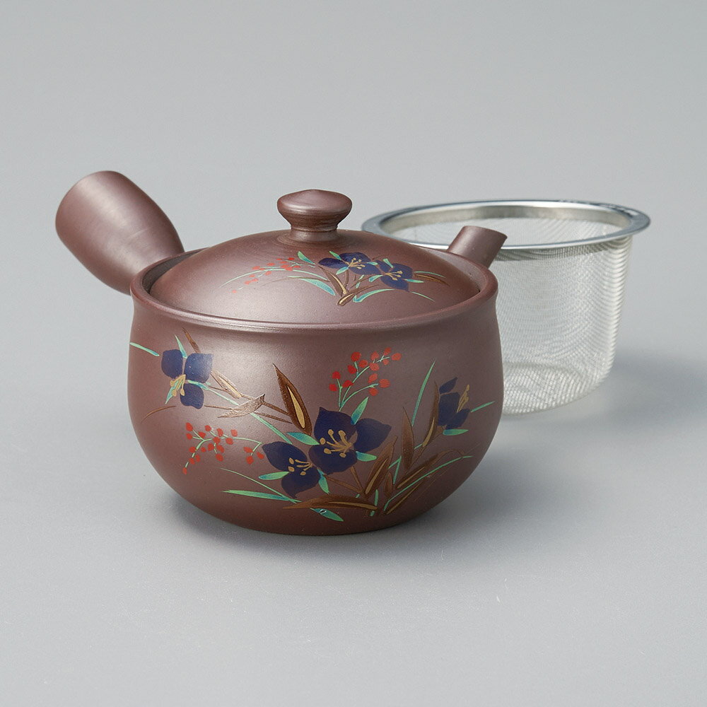 乐天商城 - 万古急須1.5ワン形つゆ草（カゴ網付）（萬古焼）