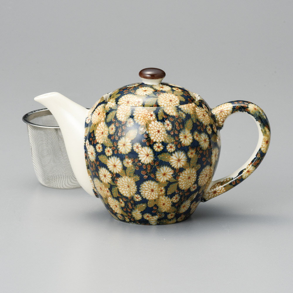 菊の小路ポット（紺）（カゴアミ付）