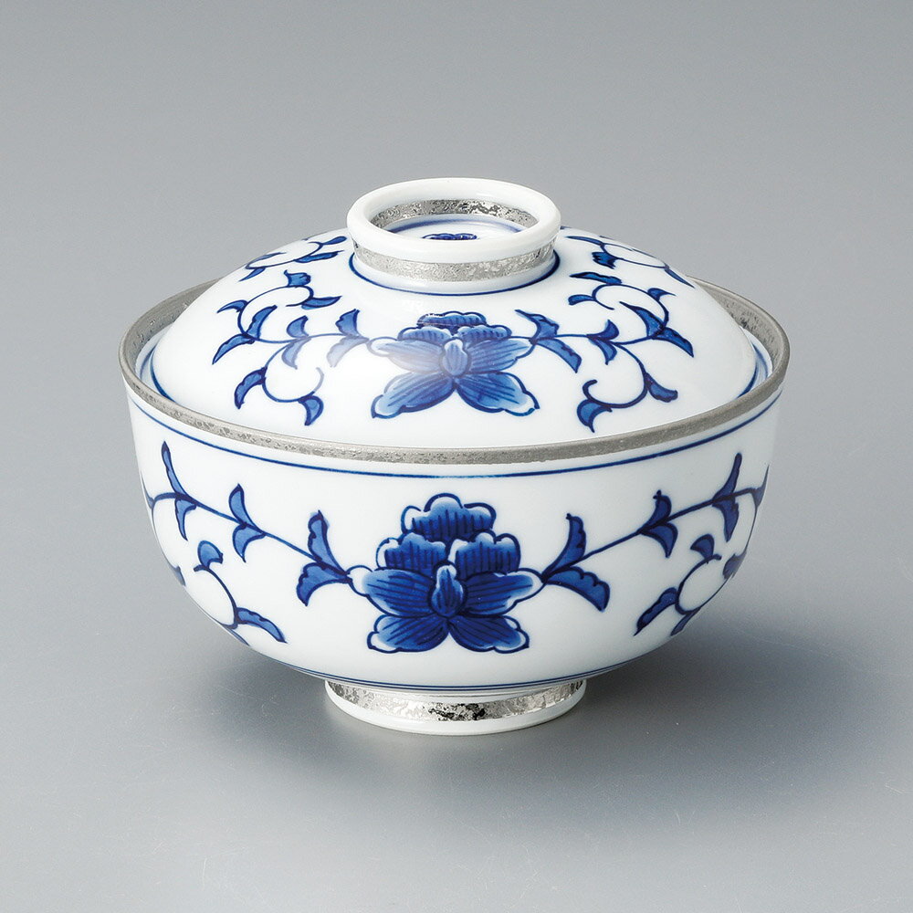 段付毛料プラチナ彩唐草模様蓋物（有田焼）