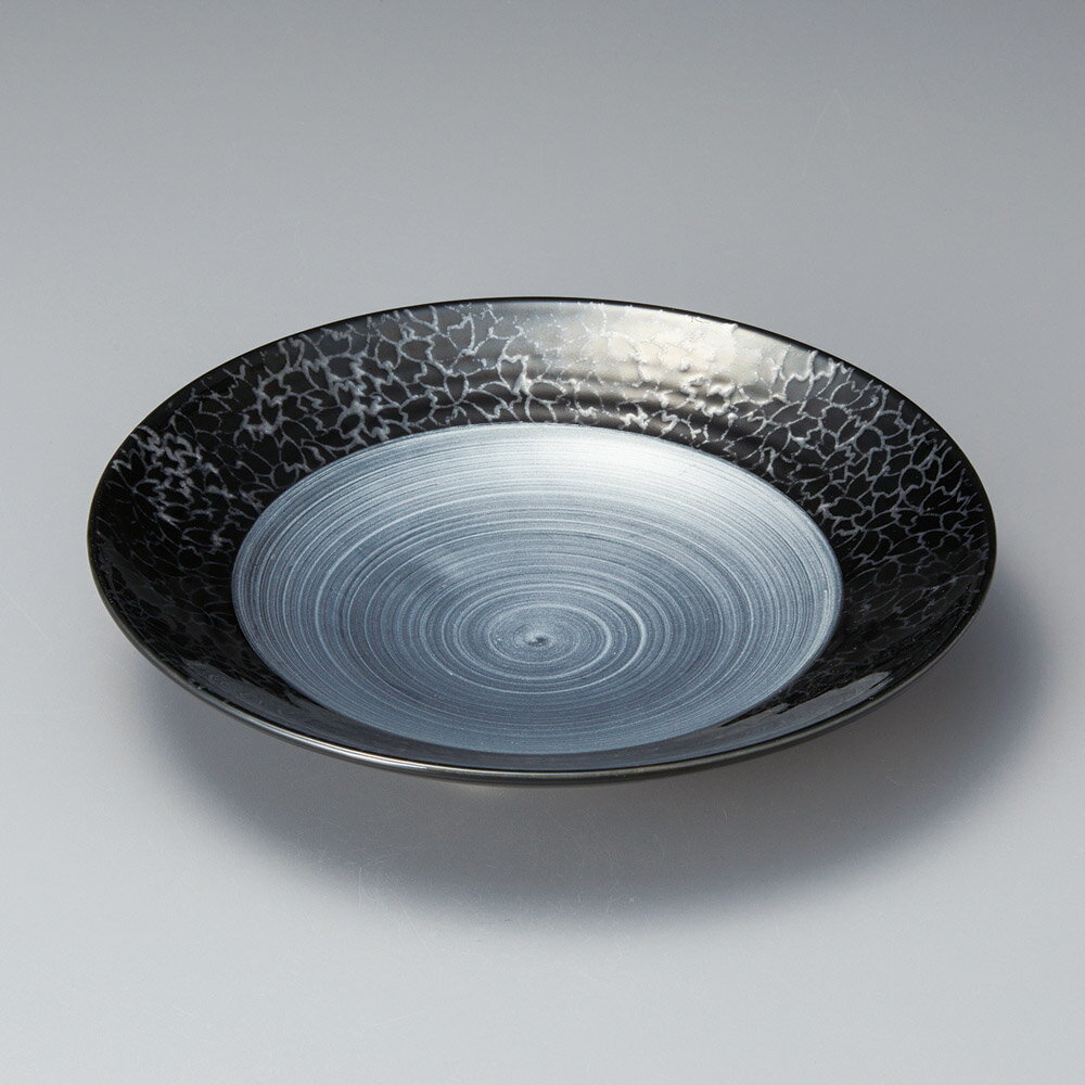 錦銀砂花散し内銀巻渕段七寸深皿（有田焼）