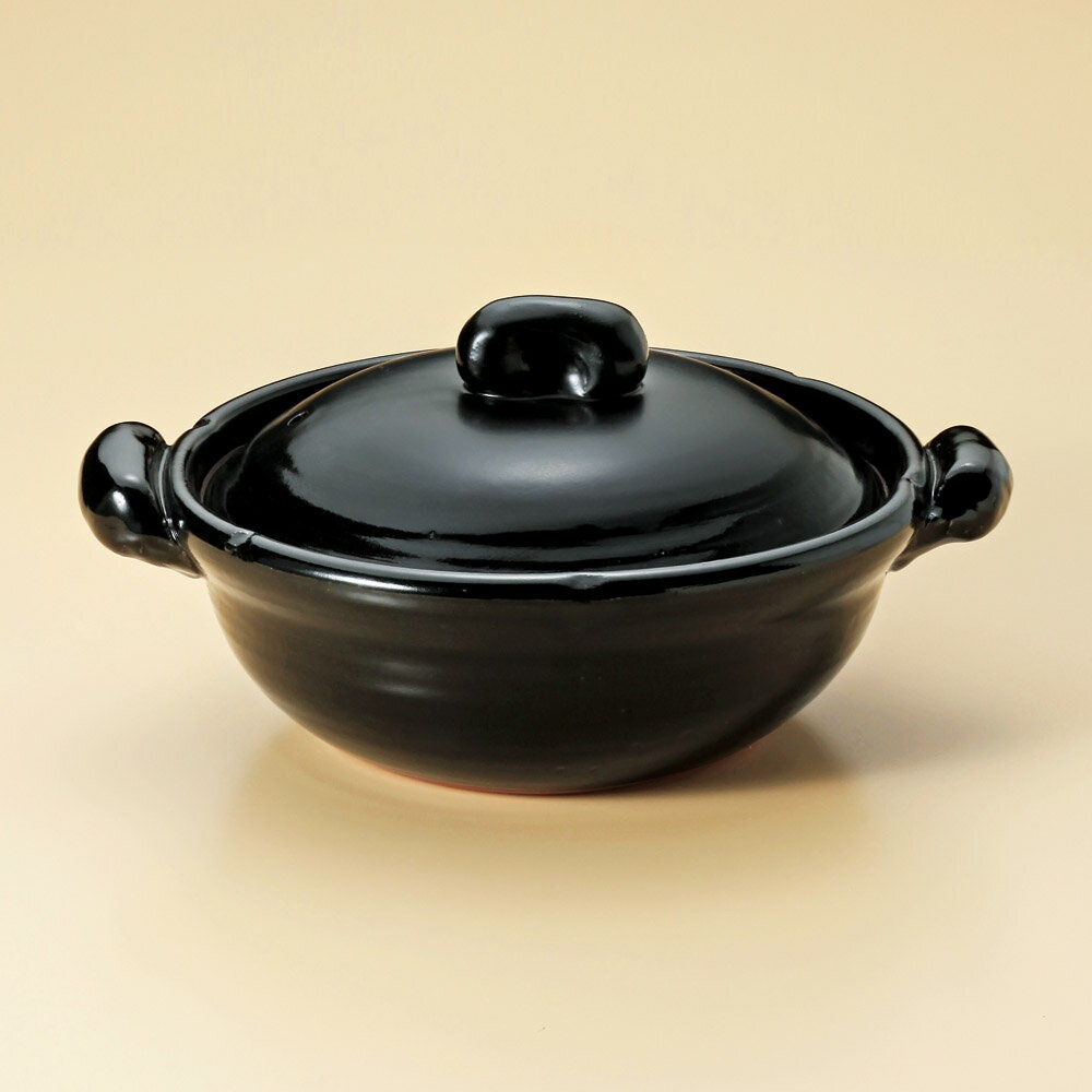 Earthen Pots - 黒釉（手造り）8号鍋（萬古焼）