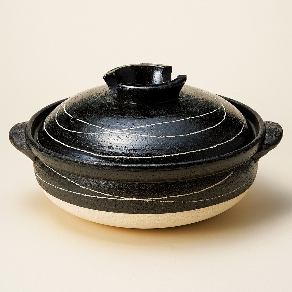 Earthen Pots - 黒釉らせん8号鍋（萬古焼）