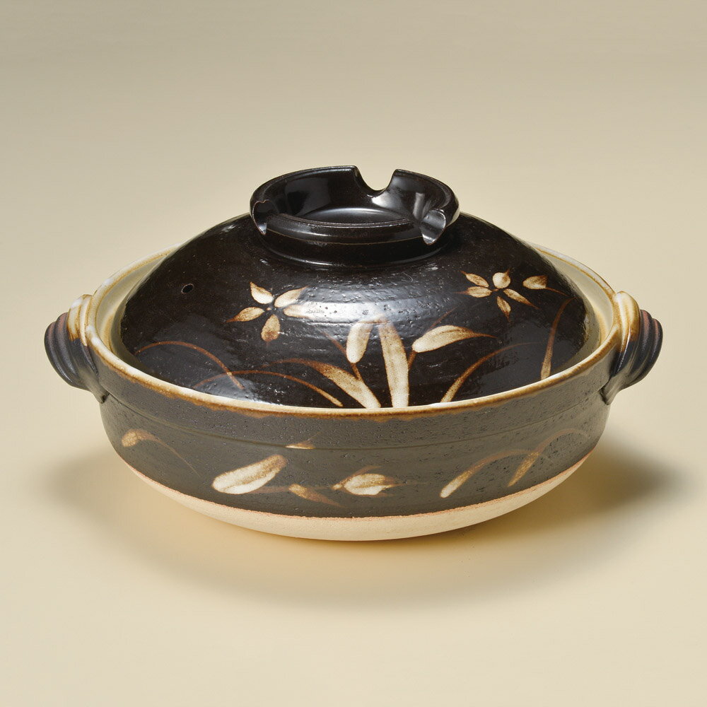 黒吹草花8号深鍋（萬古焼）