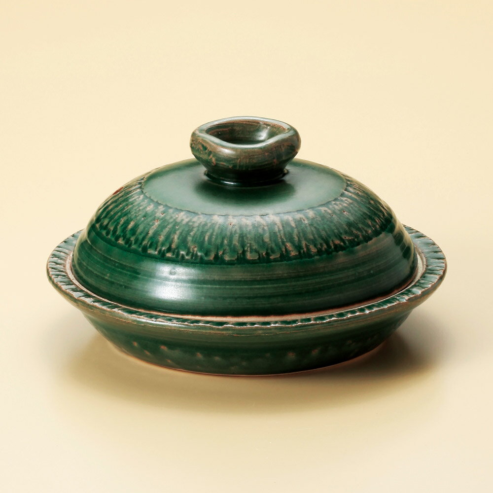 Earthen Pots - 織部（手造り）7.5号丸鍋（萬古焼）