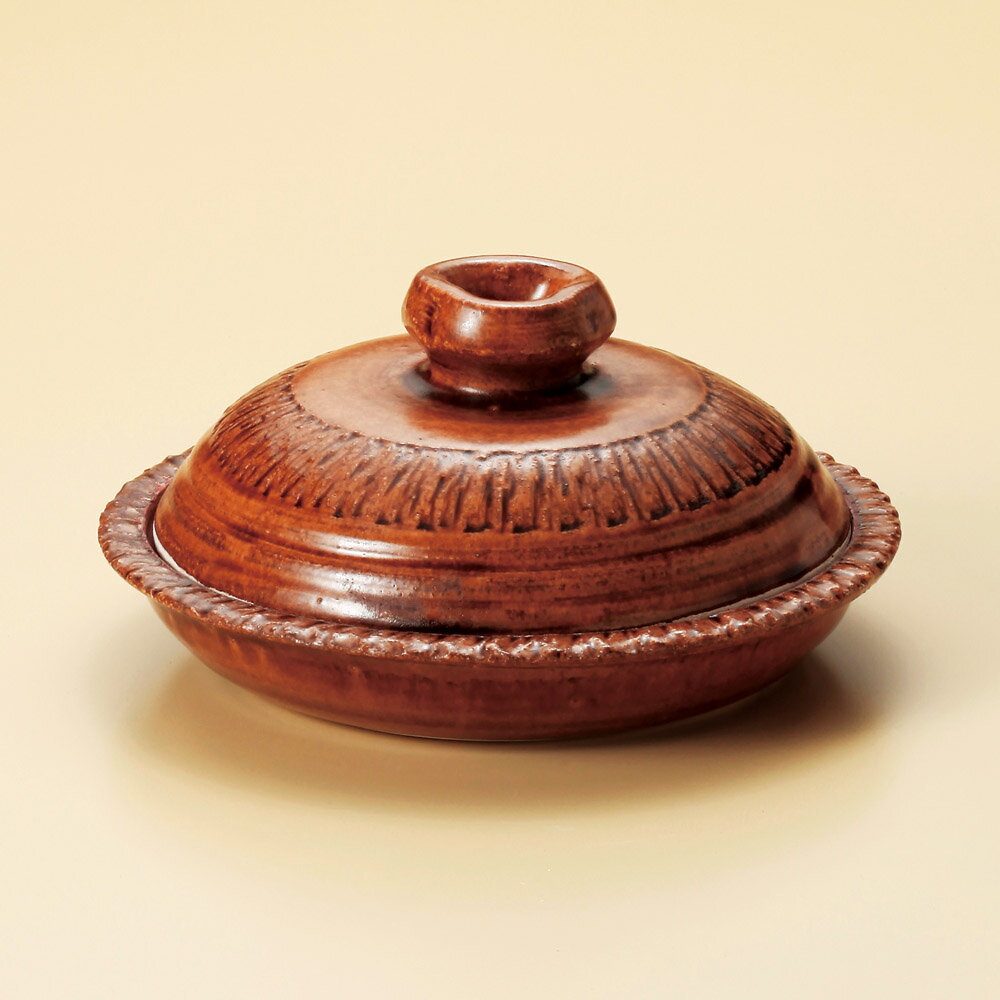 Earthen Pots - アメ釉（手造り）7.5号丸鍋（萬古焼）