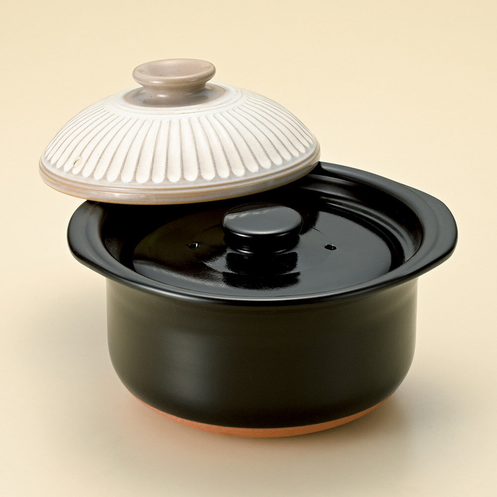 銀峯菊花粉引ご飯鍋3合炊（中蓋付）（萬古焼）