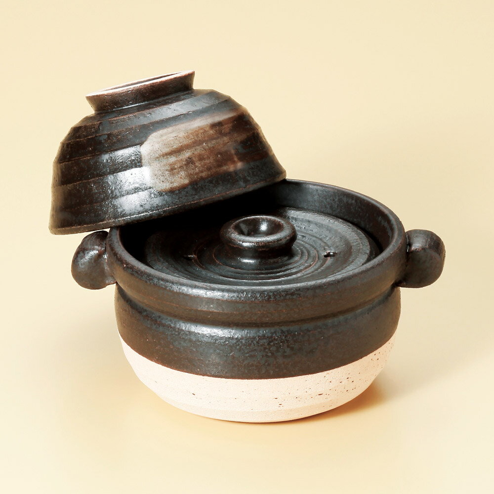 黒陶茶碗付ご飯鍋（中蓋付）1合炊（萬古焼）