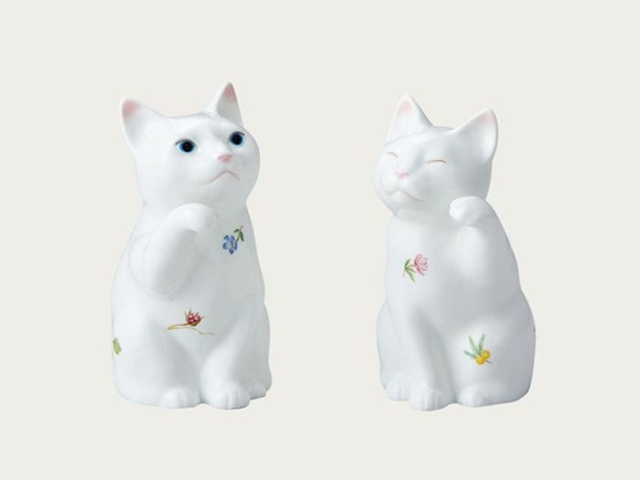 ノリタケ　置物招き猫(小)ペアセット 花柄