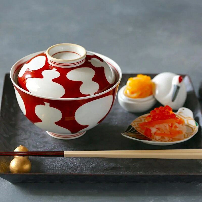 有田焼　福泉窯六瓢　4寸蓋物（雑煮碗）赤絵/呉須 2色からお選びいただけます。【お正月 陶器 宴席 食..