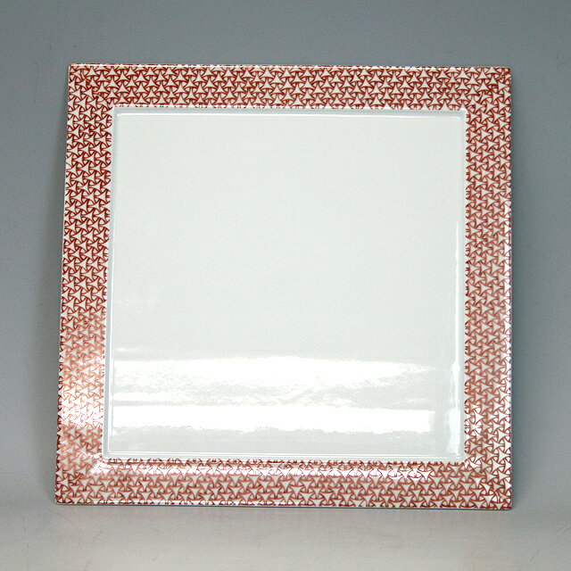 有田焼スクエア・ディナープレート縁赤地紋