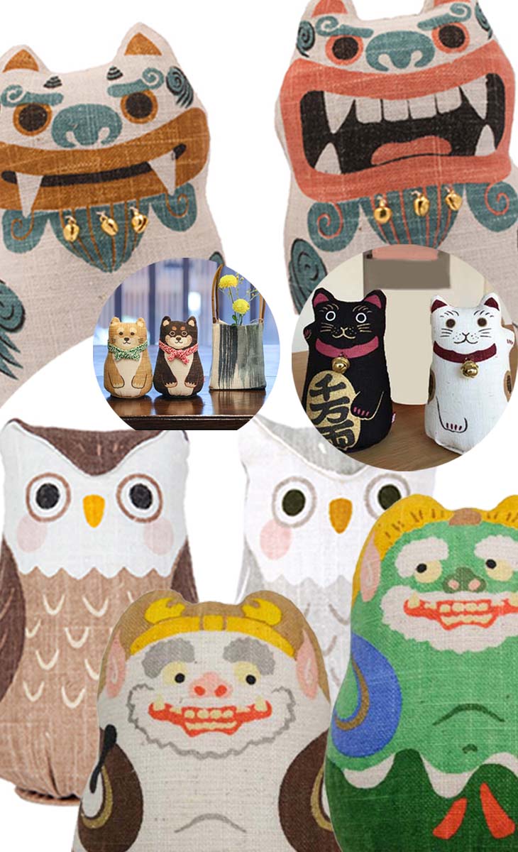 （　巾着付　）送料1点350円〜2点以上、送料無料＜洛柿庵＞麻人形（S）（　招き猫、シーサー、風神雷神..