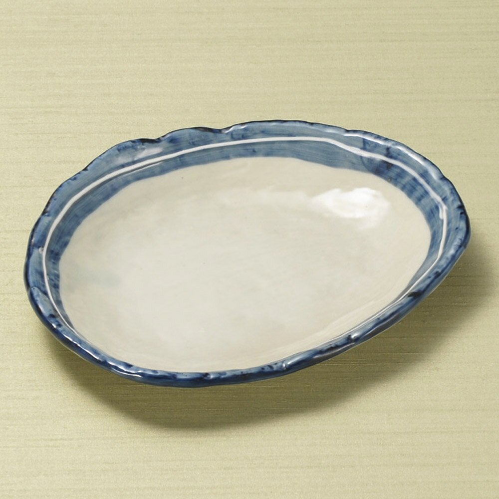 Rakuten - 【ギフト/贈答品】【特価品】【楕円皿】70変形皿　一珍呉須ライン(1枚目)/点遊び(2枚目)/伊賀帯(3枚目)＊一珍呉須ライン(1枚目)か点遊び(2枚目)か伊賀帯(3枚目)いずれかをお選びください　