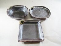 鉄釉白ライン正角小皿/小判小皿/楕...