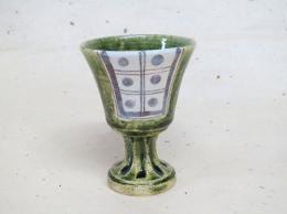 【決算品】中垣連次　織部格子高台杯