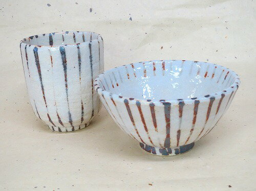 中垣連次　志野十草　飯碗/湯呑