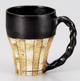Rakuten - 【鶴林窯　林英樹】【ギフト/贈答品】黒釉十草ねじり手マグカップ