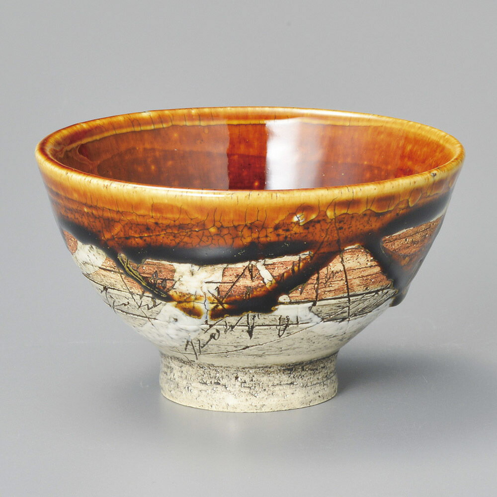 【ギフト/贈答品】【鶴林窯　林英樹】飴釉刻紋飯碗