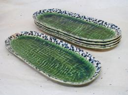 唐草織部小判長皿1枚