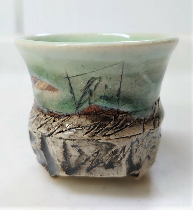 【送料無料】【ギフト/贈答品】【現品限り】【鶴林窯　林英樹】緑釉手造りぐい呑