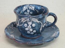 【送料無料】【父の日 誕生日】【玉山窯】 鼠志野葡萄珈琲碗皿 1客