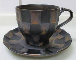 【ギフト/贈答品】【母の日　誕生日】【父の日】　マンガン市松珈琲碗皿