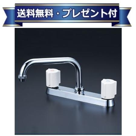 プレゼント付き [KM8GNR2]KVK 2ハンドル混合栓 240mmパイプ付 一般地用