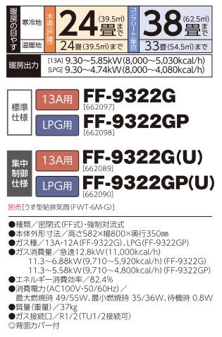 [FF-9322G]長府製作所/サンポット ガスFF温風暖房機13A用 標準仕様 木造24畳まで ...