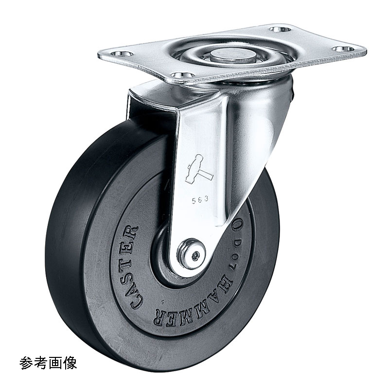 ハンマーキャスター 自在 420E-R100 キャスター プレートタイプ ゴム 許容荷重50daNのサムネイル