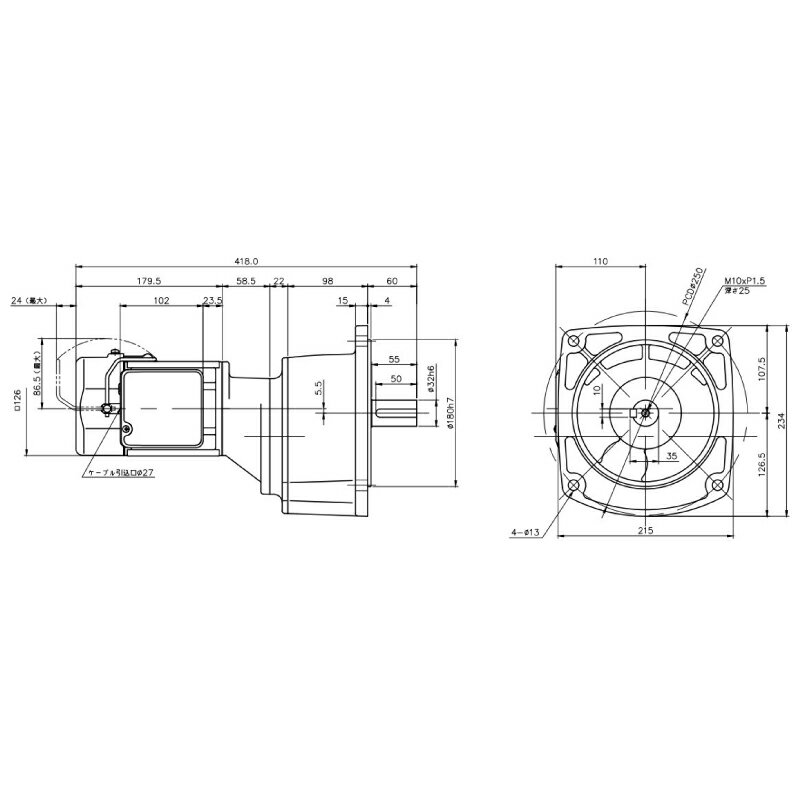 ニッセイ ギヤードモーター G3F32N375-MM02TNNTJ2 平行軸 フランジ取付 0.2kW 減速比1/375 三相 200V ブレーキ手動解放装置付 ターミナルボックス付